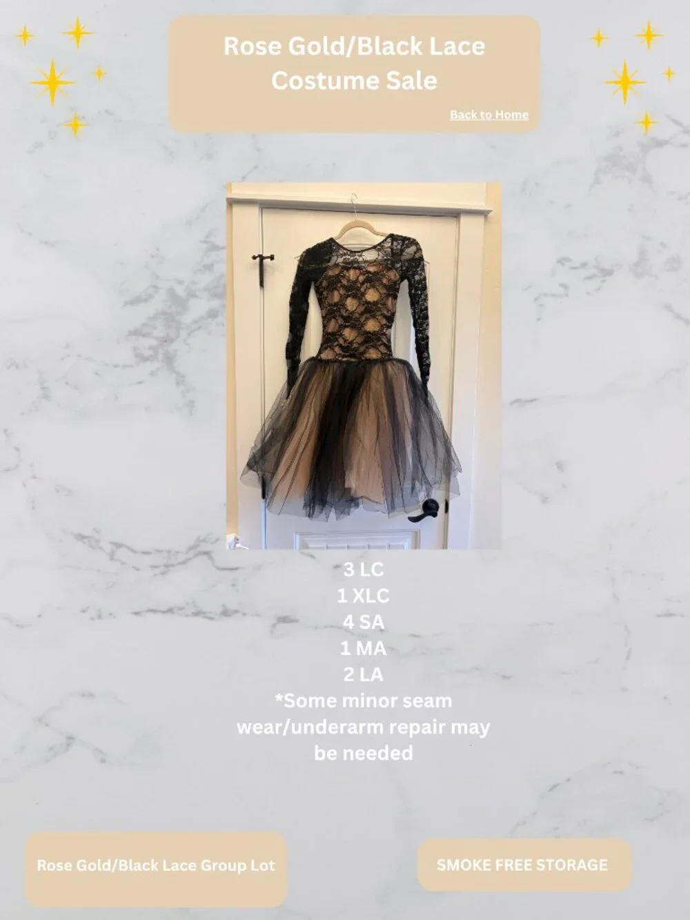 Rose Gold/Black Lace Dance Costume Lot: 11 Costumes: Multi-size